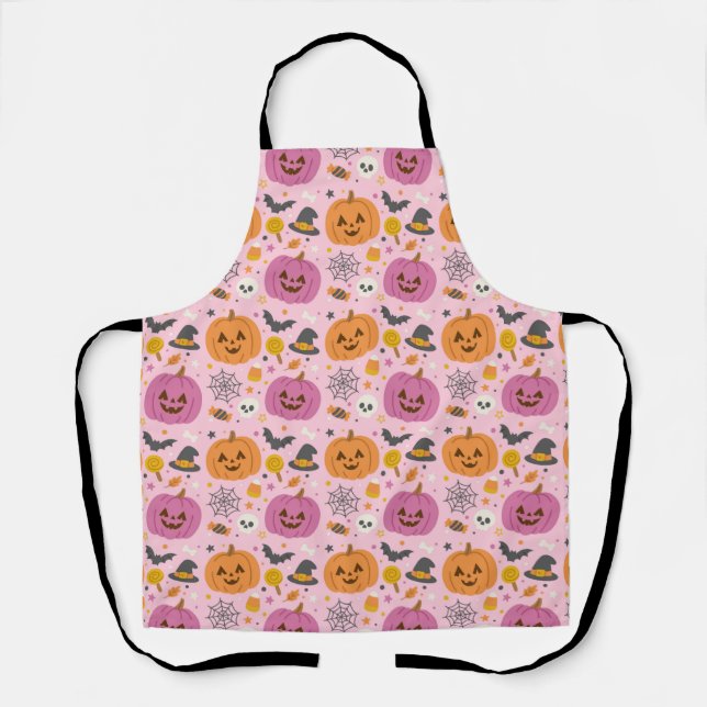 Pink Pumpkin Halloween Pattern Schürze (Vorderseite)