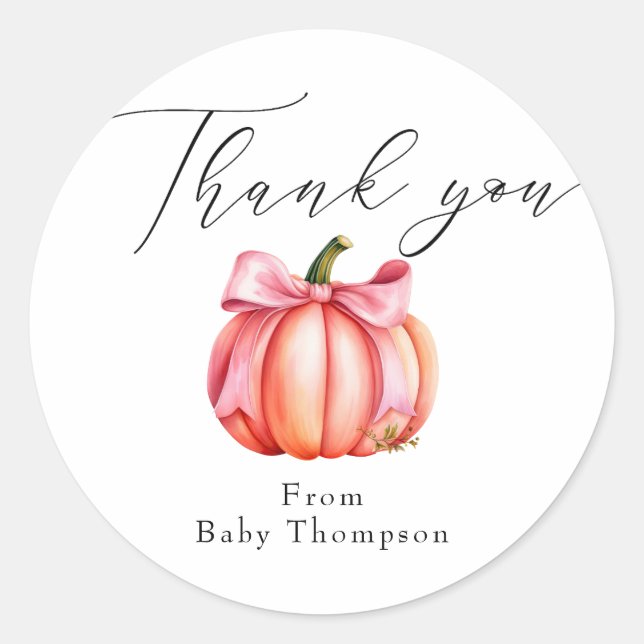 Pink Pumpkin | Herbst Babydusche Vielen Dank Runder Aufkleber (Vorderseite)