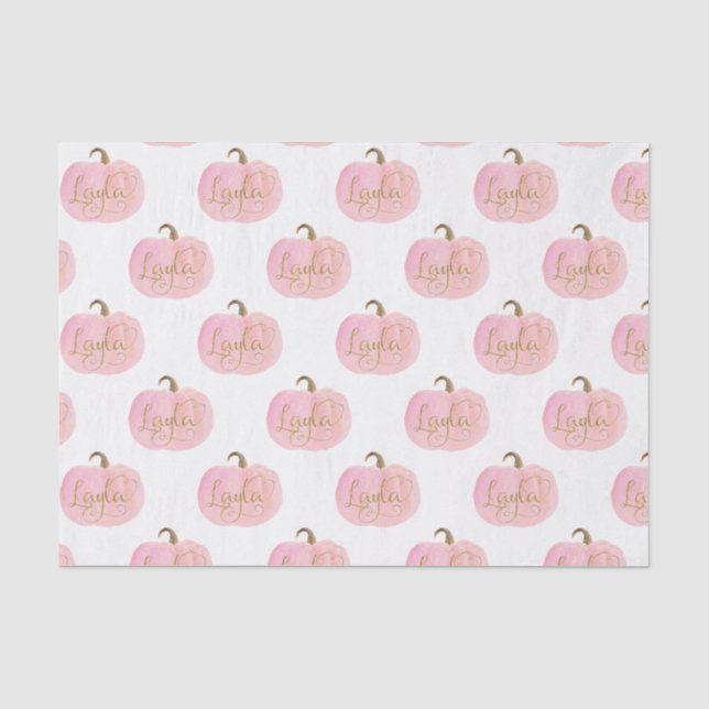 Pink Pumpkin Herbst Gold LAYLA Name Personalisiert Seidenpapier (Vorderseite)