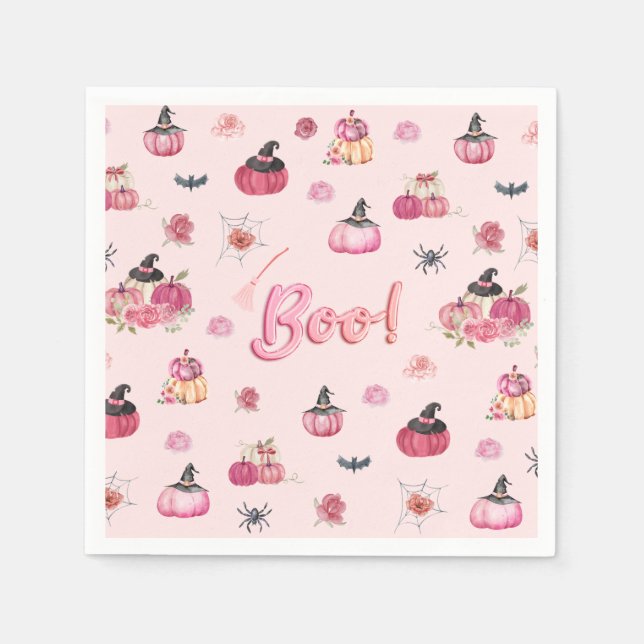 Pink Pumpkin Paper Plate Napkins Serviette (Vorderseite)