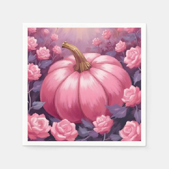 Pink Pumpkin Rose BlumenHalloween Erntedank Serviette (Vorderseite)