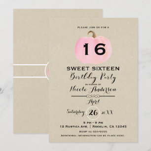 Pink Pumpkin Rustic Kraft Sweet 16 Geburtstagspart Einladung