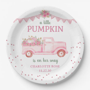 Pink Pumpkin Truck Baby Shower Paper Plate Pappteller