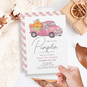 Pink Pumpkin Truck Gingham Girl 1. Geburtstag Einladung