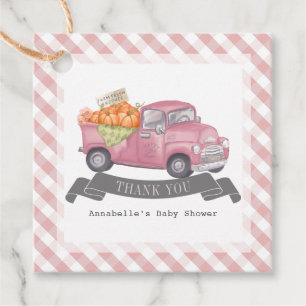 Pink Pumpkin Truck Gingham Girl Babydusche Geschenkanhänger