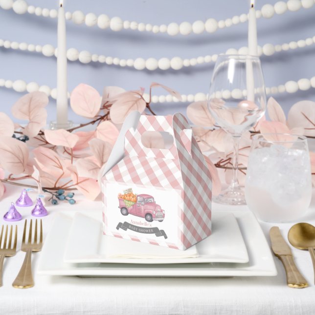 Pink Pumpkin Truck Gingham Girl Babydusche Geschenkschachtel (Hochzeit)