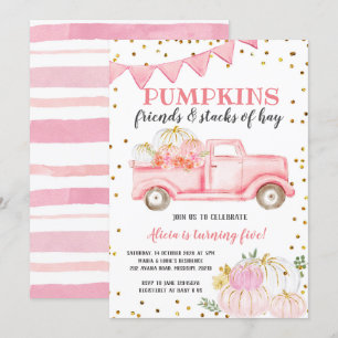 Pink Pumpkin Truck Girl Birthday Einladung