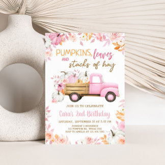 Pink Pumpkin Truck Herbst Geburtstag Einladung