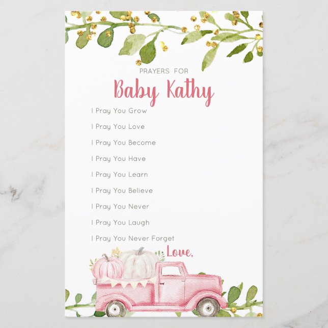 Pink Pumpkin Truck Liebe Gebete für Babysignatur (Vorderseite)