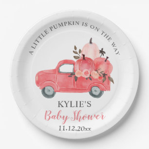 Pink Pumpkin Truck Rose Babydusche Pappteller