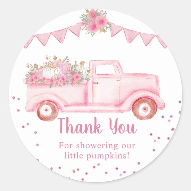 Pink Pumpkin Truck Twin Vielen Dank Runder Aufkleber (Vorderseite)
