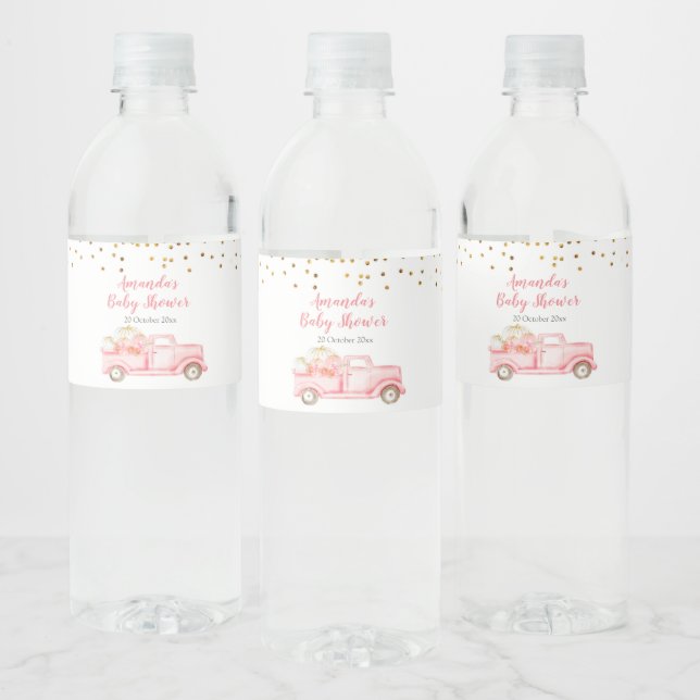 Pink Pumpkin Truck Wasser Flasche Labels (Flaschen)