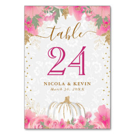 Pink Pumpkin und Blume Hochzeitskarte Tischnummer