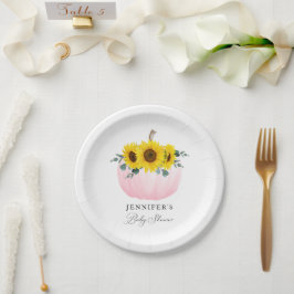 Pink Pumpkin und Sunflower Girl Babydusche Pappteller