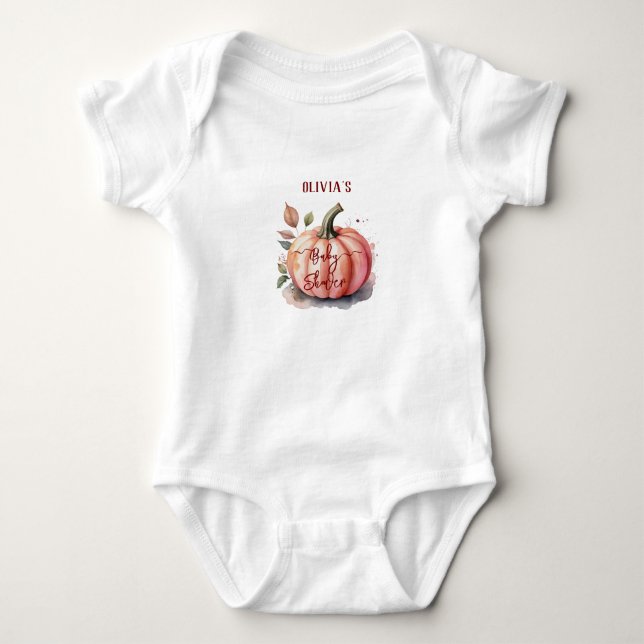 Pink Pumpkin Watercolor Boho Baby Girl Shower Baby Strampler (Vorderseite)