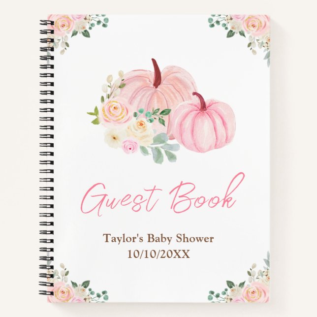 Pink Pumpkins Floral Baby Showbook Notizbuch (Vorderseite)
