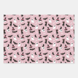 Pink Pumpkins Ghosts Halloween Patterns Geschenkpapier Set