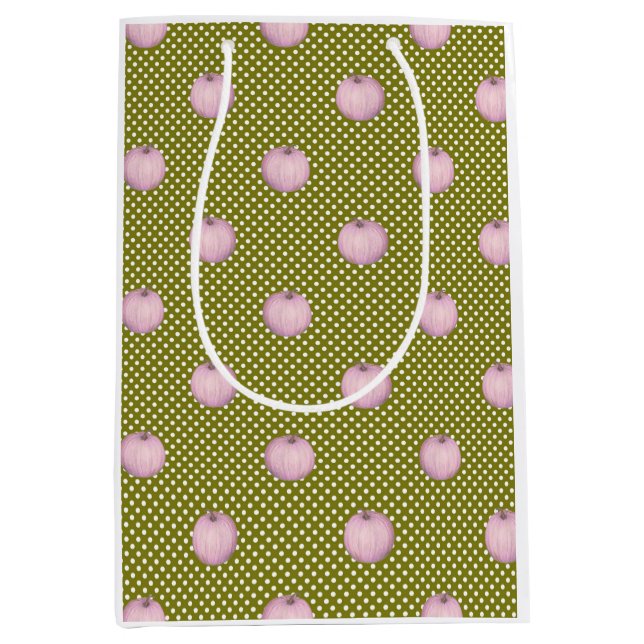 Pink Pumpkins Sage Green Niedlich Polka Docks Mittlere Geschenktüte (Vorderseite)