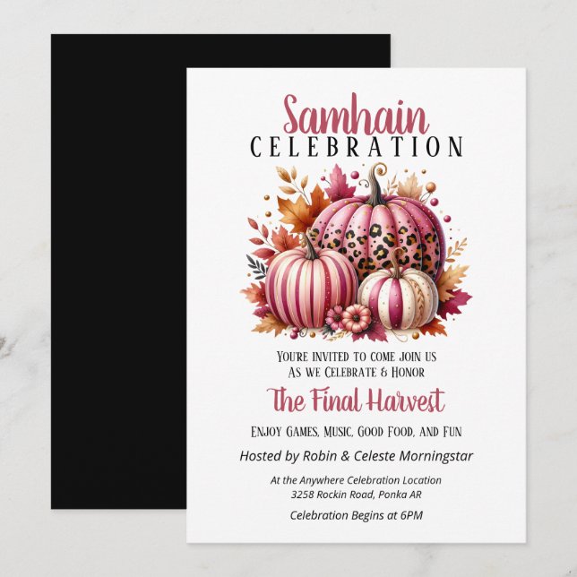 Pink Pumpkins Samhain Harvest Halloween-Party Einladung (Vorne/Hinten)