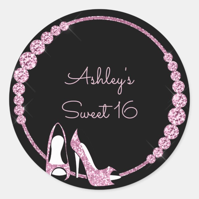 Pink Pumps and Diamonds individuell einstellbar Runder Aufkleber (Vorderseite)