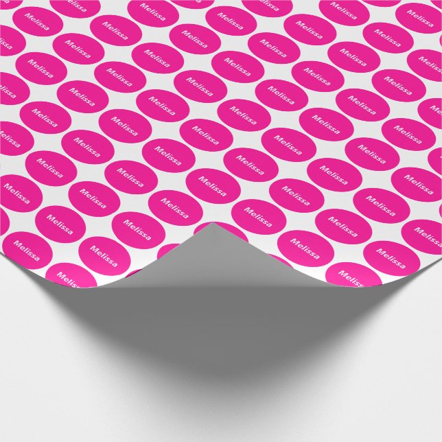 Pink-Punkt-Muster auf Weiß mit Namen Geschenkpapier (Ecke)