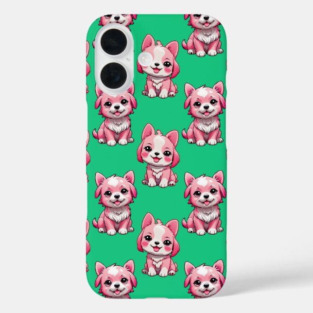 Pink Puppy Dodge Design - Green iPhone 16 Hülle (Rückseite)