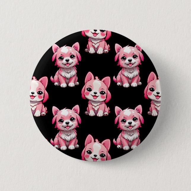 Pink Puppy Dodge Design - Schwarz Button (Vorderseite)