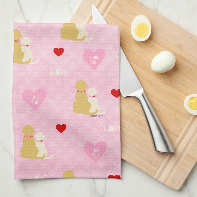 Pink Puppy Love Valentine's Day Cuisine Serviette (Quart Plié)