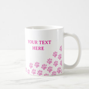 Pink Puppy Paw Prints mit benutzerdefiniertem Text Kaffeetasse