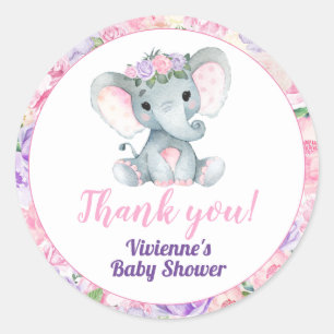 Pink Puprle Elephant Floral Sticker Vielen Dank Ta