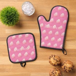 Pink Purffect Cat Ofenhandschuh & Topflappen-Set