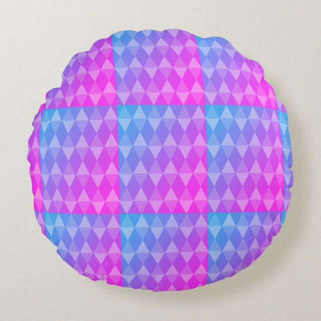 Pink, Purple, Blue Diamond Pattern Rundes Kissen (Vorderseite)