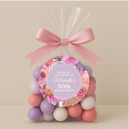 Pink Purple Blumen 50. Geburtstagsparty Danke Runder Aufkleber