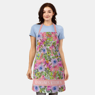 Pink Purple Blumen Grüne Blätter Boho Küche Schürze