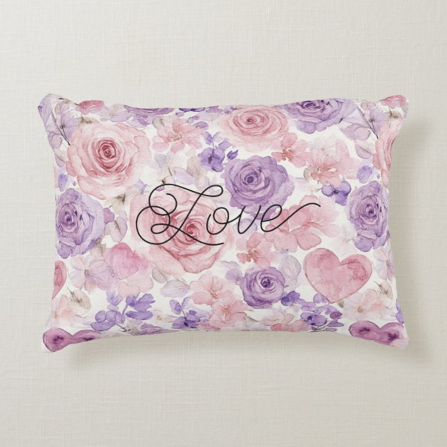 Pink Purple Blush Flowers Hearts  Dekokissen (Vorderseite)
