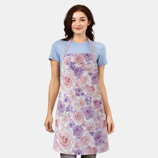 Pink Purple Blush Flowers Hearts Love Air Schürze (Getragen)