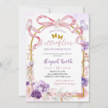 Pink Purple Bow Coquette Twins Butterfly Invitatio