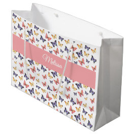 Pink Purple Butterflies Custom Name Große Geschenktüte