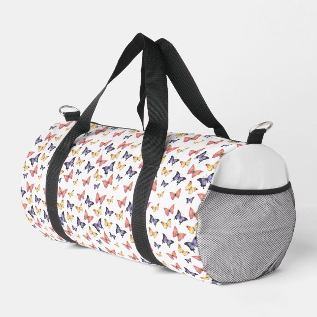 Pink Purple Butterflies Duffel Bag Duffle Bag (Rechte Ecke)