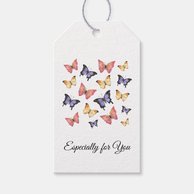Pink Purple Butterflies Modern Script  Geschenkanhänger (Vorderseite)