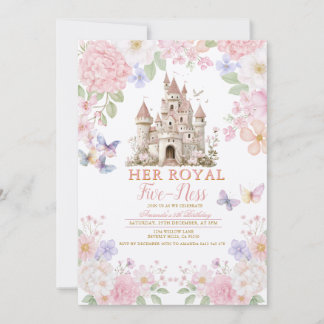 Pink Purple Butterflies Royal five-ness Birthday  Einladung