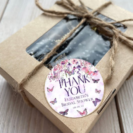 Pink Purple Butterflies & Wildflowers Thank You Runder Aufkleber
