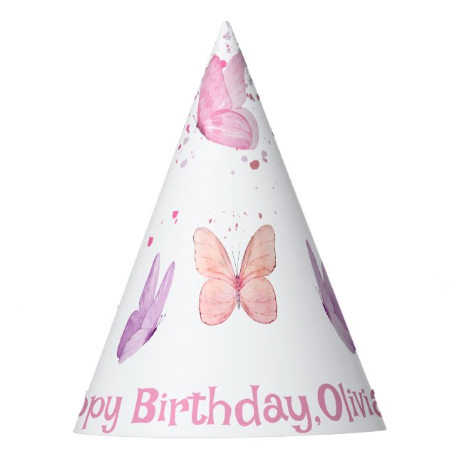 Pink Purple Butterfly Birthday Partyhütchen (Vorderseite)