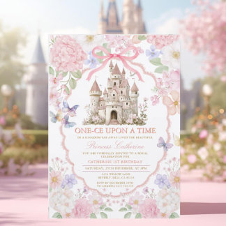 Pink Purple castle Butterflies Royal 1st Birthday  Einladung