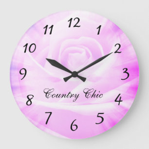 Pink purple floral Country chic design Große Wanduhr