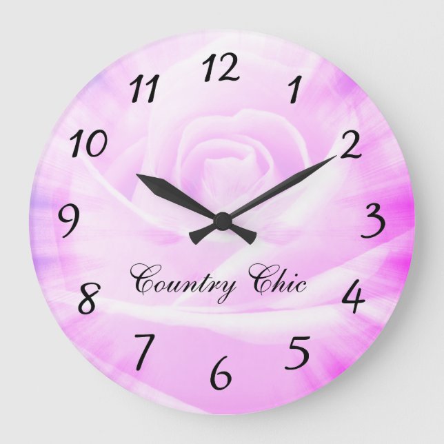 Pink purple floral Country chic design Große Wanduhr (Vorderseite)