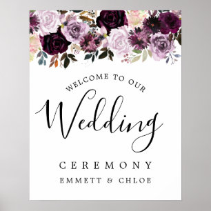 Pink Purple Floral Mariage Cérémonie Affiche de bi