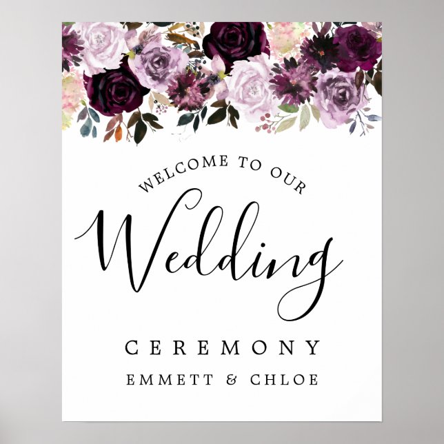 Pink Purple Floral Mariage Cérémonie Affiche de bi (Devant)
