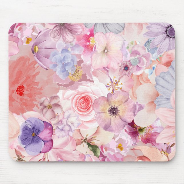 Pink & Purple Floral Pattern Mousepad (Vorne)