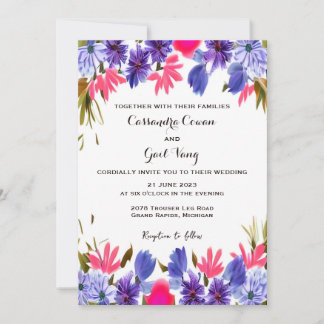 Pink Purple Flowers Hochzeitseinladung Einladung